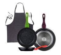 Set 3 sartenes san ignacio20/24/28 aluminio forjado, inducción+delantal de cocina gris oscuro 100% algodón 75x80cm 20 cm