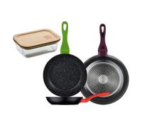 Set 3 sartenes san ignacio20/24/28 aluminio forjado, inducción+hermético de 650ml en vidrio de borosilicato 12 cm