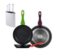 Set 3 sartenes san ignacio20/24/28 aluminio forjado, inducción+juego de 3 cuchillos de acero inoxidable + tacoma en color blanco