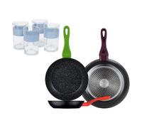 Set 3 sartenes san ignacio20/24/28 aluminio forjado, inducción+juego de 4 vasos de 0,5l 12 cm