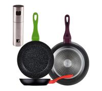 Set 3 sartenes san ignacio20/24/28 aluminio forjado, inducción+pulverizador de aceite y vinagre ø4x17,5cm en acero inoxidable