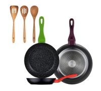 Set 3 sartenes san ignacio20/24/28 aluminio forjado, inducción+set 3pcs utensilios de cocina acacia