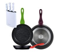 Set 3 sartenes san ignacio20/24/28 aluminio forjado, inducción+set de 3 cuchillos con tacoma en acero inoxidable