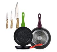 Set 3 sartenes san ignacio20/24/28 aluminio forjado, inducción+set de 3 cuchillos de acero inoxidable para cocina 20 cm