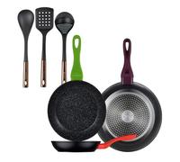 Set 3 sartenes san ignacio20/24/28 aluminio forjado, inducción+ set de 3 utensilios de cocina de pbt negro y cobre