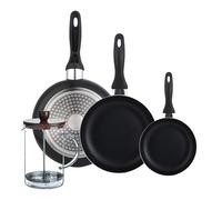 Set 3 sartenes wellhome 16/20/24 aluminio prensado+cafetera de émbolo de vidrio borosilicato 15,8x10x18,8cm