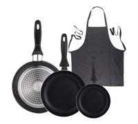 Set 3 sartenes wellhome 16/20/24 aluminio prensado+delantal de cocina gris oscuro 100% algodón 75x80cm
