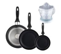 Set 3 sartenes wellhome 16/20/24 aluminio prensado+exprimidor de 40w de potencia - capacidad de 1.2 litros