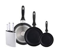 Set 3 sartenes Wellhome 16/20/24 aluminio prensado+Juego de 3 Cuchillos de acero inoxidable + Tacoma en color Blanco