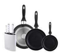 Set 3 sartenes Wellhome 16/20/24 aluminio prensado+Juego de 3 Cuchillos de acero inoxidable + Tacoma en color Blanco