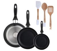 Set 3 sartenes Wellhome 16/20/24 aluminio prensado+Juego de 3 Utensilios de cocina en silicona y madera