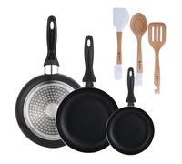 Set 3 sartenes wellhome 16/20/24 aluminio prensado+juego de 3 utensilios de cocina en silicona y madera 46 cm