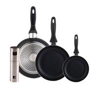 Set 3 sartenes Wellhome 16/20/24 aluminio prensado+Pulverizador de Aceite y vinagre Ø4x17,5cm en acero inoxidable