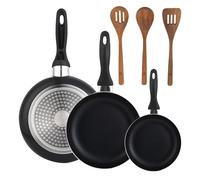 Set 3 sartenes Wellhome 16/20/24 aluminio prensado+Set 3pc utensilios cocina madera acacia