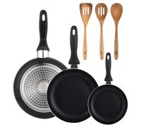 Set 3 sartenes Wellhome 16/20/24 aluminio prensado+Set 3pcs utensilios de cocina acacia