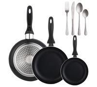 Set 3 sartenes Wellhome 16/20/24 aluminio prensado+Set de 16 Cubiertos en Acero Inoxidable