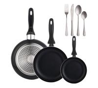 Set 3 sartenes Wellhome 16/20/24 aluminio prensado+Set de 16 Cubiertos en Acero Inoxidable