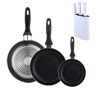 Set 3 sartenes Wellhome 16/20/24 aluminio prensado+Set de 3 Cuchillos con Tacoma en Acero inoxidable