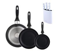 Set 3 sartenes wellhome 16/20/24 aluminio prensado+set de 3 cuchillos con tacoma en acero inoxidable