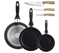 Set 3 sartenes Wellhome 16/20/24 aluminio prensado+Set de 3 cuchillos de acero inoxidable para cocina