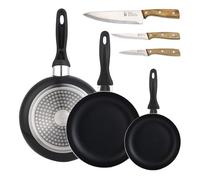 Set 3 sartenes wellhome 16/20/24 aluminio prensado+set de 3 cuchillos de acero inoxidable para cocina