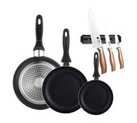 Set 3 sartenes Wellhome 16/20/24 aluminio prensado+Set de 3 Cuchillos en acero inoxidable con Soporte magnético de pared