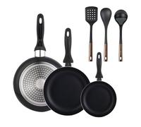 Set 3 sartenes Wellhome 16/20/24 aluminio prensado+ Set de 3 Utensilios de cocina de PBT negro y cobre