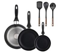 Set 3 sartenes Wellhome 16/20/24 aluminio prensado+ Set de 3 Utensilios de cocina de PBT negro y cobre