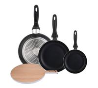 Set 3 sartenes Wellhome 16/20/24 aluminio prensado+Tabla de corte Redonda de 38x28x1,5cm en madera de haya