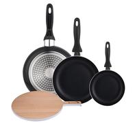 Set 3 sartenes Wellhome 16/20/24 aluminio prensado+Tabla de corte Redonda de 38x28x1,5cm en madera de haya