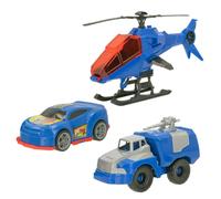 Set 3 vehículos policía con helicóptero, coche y camión colorbaby