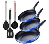 Set 3pc sarten (16+20+24cm) aluminio prensado, inducción, azul Navy Paradise con Set 3pc utensilios de cocina nylon