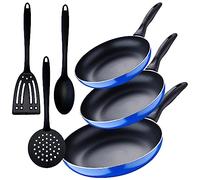 Set 3pc sarten (16+20+24cm) aluminio prensado, inducción, azul Navy Paradise con Set 3pcs utensilios de cocina