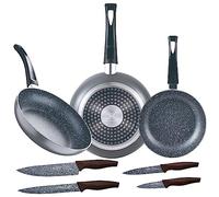 Set 3pc sarten (16+20+24cm) aluminio prensado, inducción, negra Soul Marble con Set 4pc cuchillos acero inoxidable
