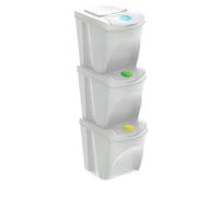 Set de 3 cubos de basura KEDEN SORTIBOX papelera reciclaje, blanco roto, volumen 3x25L