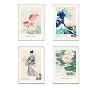 Set 4 cuadros base madera, Decoración Salón Modernos, Dormitorios, Habitación, Oriental, Japones, Chino con colgadores metálicos, (38 x 29 cm cada cuadro)