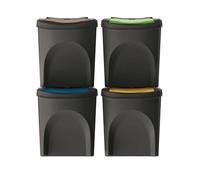 Set 4 cubos de basura 100% plástico reciclado, negro, 4x 25L