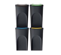 WELL HOME - Set 4 cubos de basura 100% plástico reciclado, negro, 4x 35L