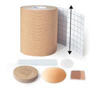 Set 4 en 1 Cinta Adhesiva de Pecho Premium | Ultra Ancha 7.5cm*5m + Pares Pezoneras 2 Siliconas Reutilizables + 10 Desechables + Ropa Scotch | Boob Tape Push-Up Sujetador Adhesivo Pecho Grande | A-D