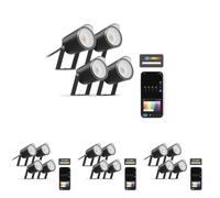 Set 4 focos outdoor SmartLED Ksix, WiFi + APP incluida, 18W, 900 lúmenes, RGBWIC, IP65, Ampliable, Estacas incluidas (Paquete de 4)