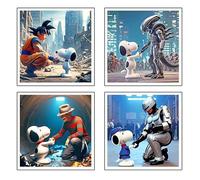 Set 4 Láminas A4 Decorativas Pared para Cuadros Decoración Salón Modernos, Dormitorios, Habitación, SIN Marco, Snoopy, (29,7 x 29,7 cm)