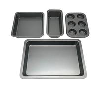 Relaxdays Set moldes 4 pzas: Bandeja 6 Muffins, Molde Pan, 2 Fuentes, Antiadherente, Acero Carbono, Gris Oscuro