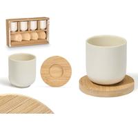 Set 4 vasos cafe ceramica blanca posavas KINVARA