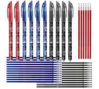 Set 40 Pezzi: 10 Penne (2 Rossi, 4 Neri, 4 Blu) + 30 Ricariche (6 Rossi, 12 Neri, 12 Blu) - Punta 0,5mm - Inchiostro Termosensibile Scuola, Tessuto e Pelle - Kit Completo ad Alta Capacità