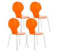 CLP Set Sillas de Visita Diego Apilable - Juego de 4 Sillas de Comedor Con Asiento de Madera y Base de Metal - Color: Naranja