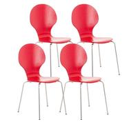 CLP Set 4X Sillas de Visita Diego Apilable I Juego de 4X Silla de Comedor con Asiento de Madera I 4X Silla de Cocina con Base de Metal I Color:, Color:Rojo