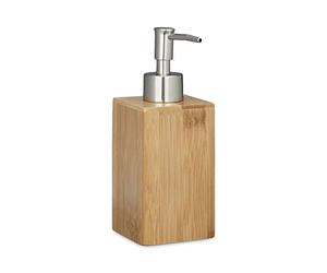Set 5 Dispensadores Jabón Bambú Veteado, Dosificador Manual 240 ml, Gel Baño, Loción, Crema, 18x6,5x8 cm, Natural