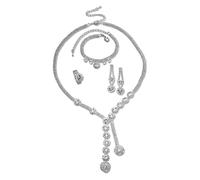 Set 5 Piezas Collar Collar Pendientes Pulsera Anillo Metal Rhinestone Blanco
