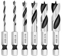 Set 6 Brocas Espiral para madera 3/32 a 3/8 Pulgadas Set 6 Brocas | para rápido hex 6.35mm, para ideal taladros para impacto, ahorro tiempo perforación, uso para profesional carpintería
