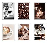 Set 6 cuadros base madera, Decoración Salón Modernos, Dormitorios, Habitación, Cocina, Café con colgadores metálicos, (38 x 29 cm cada cuadro)